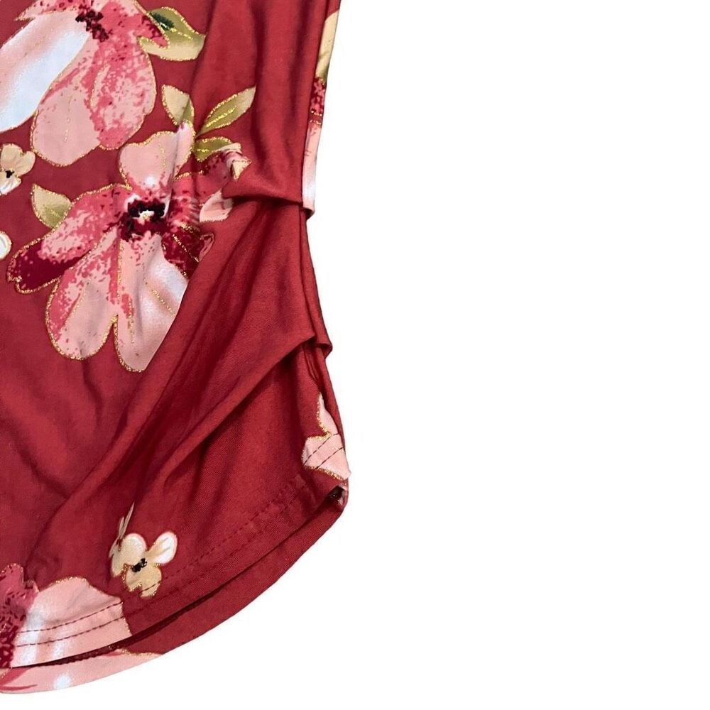 JON & ANNA Red Floral Print Short Sleeve Blouse Size L - Picture 5 of 8